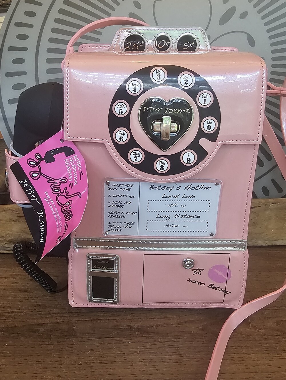 Betsy Johnson Payphone Pink Purse Kitsch Retro Headset Box Bag Crossbody Nwt